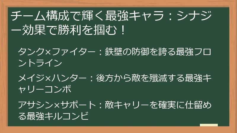 チーム構成で輝く最強キャラ：シナジー効果で勝利を掴む！