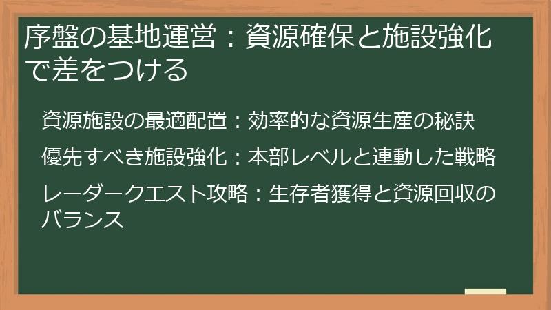 序盤の基地運営：資源確保と施設強化で差をつける