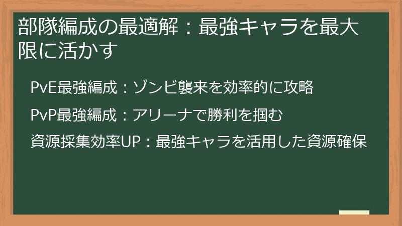 部隊編成の最適解：最強キャラを最大限に活かす
