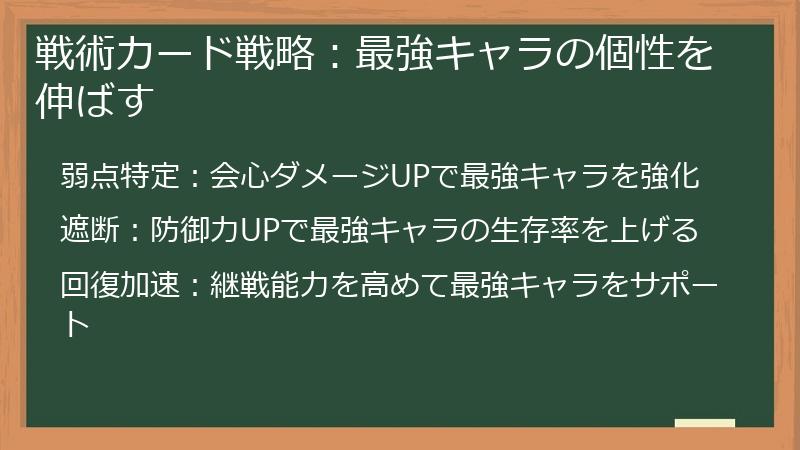 戦術カード戦略：最強キャラの個性を伸ばす