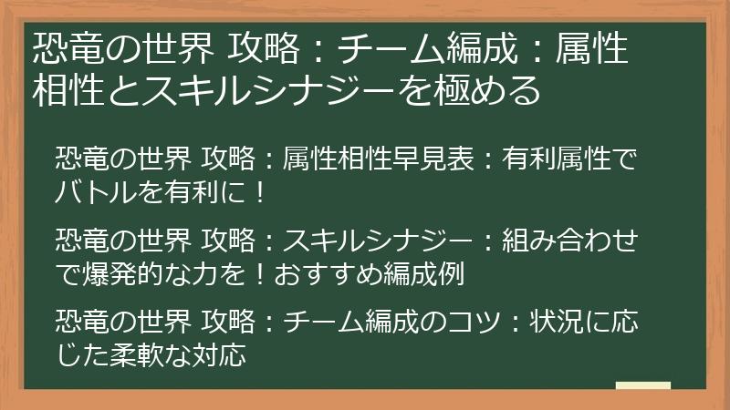 恐竜の世界 攻略：チーム編成：属性相性とスキルシナジーを極める