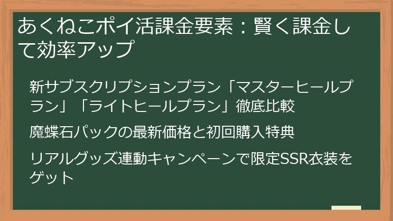 あくねこポイ活課金要素：賢く課金して効率アップ