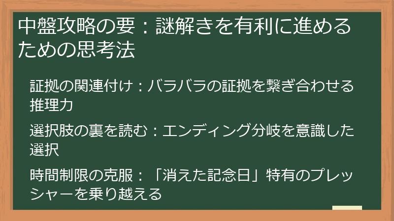 中盤攻略の要：謎解きを有利に進めるための思考法
