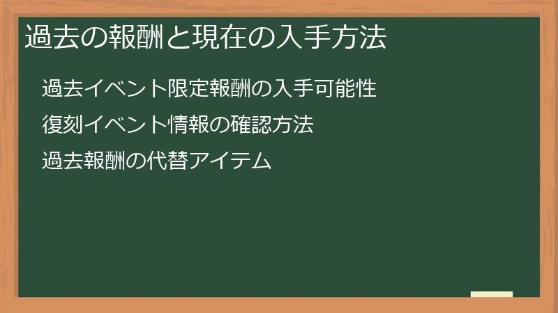 過去の報酬と現在の入手方法
