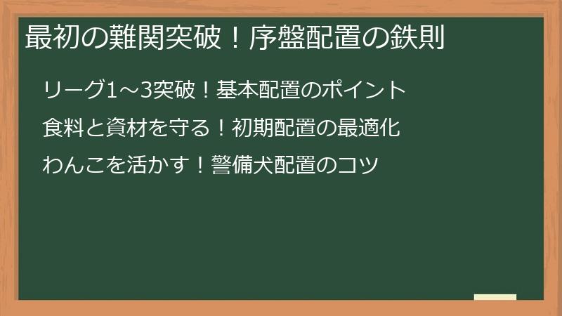 最初の難関突破！序盤配置の鉄則