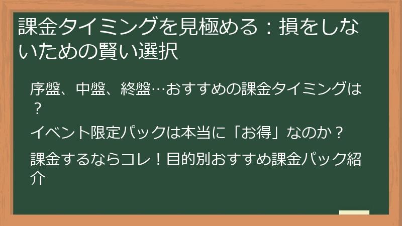 課金タイミングを見極める：損をしないための賢い選択