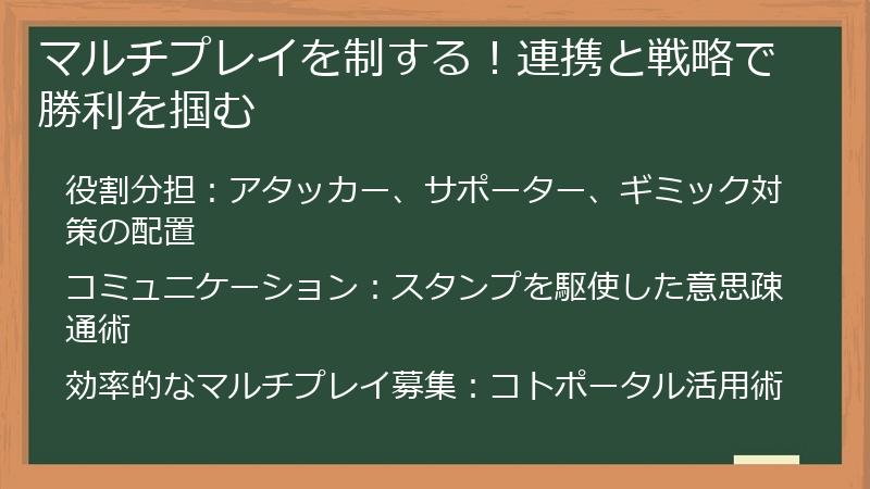 マルチプレイを制する！連携と戦略で勝利を掴む