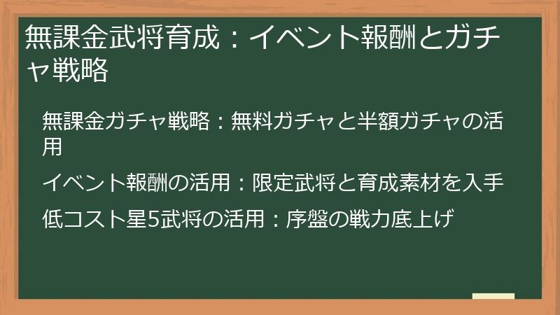 無課金武将育成：イベント報酬とガチャ戦略