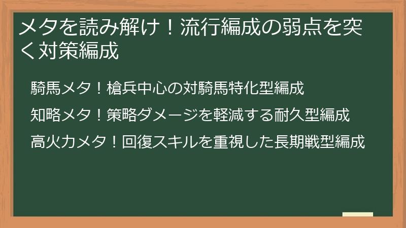 メタを読み解け！流行編成の弱点を突く対策編成