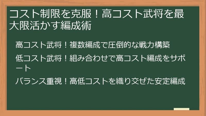 コスト制限を克服！高コスト武将を最大限活かす編成術
