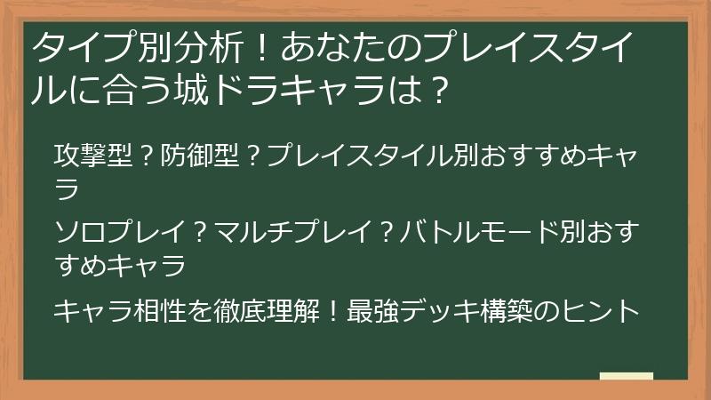 タイプ別分析！あなたのプレイスタイルに合う城ドラキャラは？
