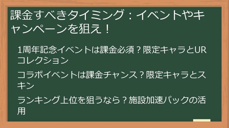 課金すべきタイミング：イベントやキャンペーンを狙え！