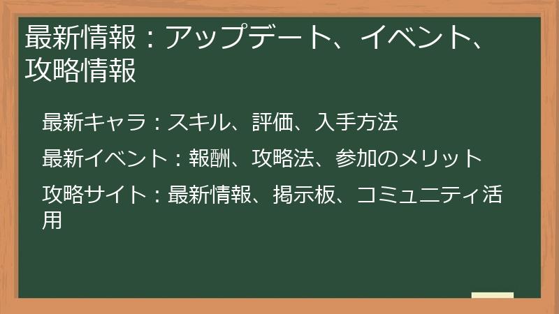 最新情報：アップデート、イベント、攻略情報