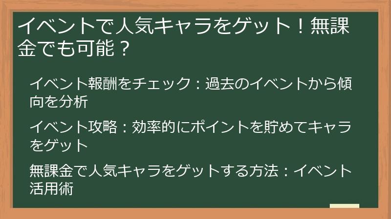 イベントで人気キャラをゲット！無課金でも可能？