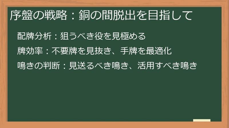 序盤の戦略：銅の間脱出を目指して
