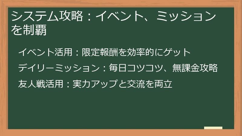 システム攻略：イベント、ミッションを制覇
