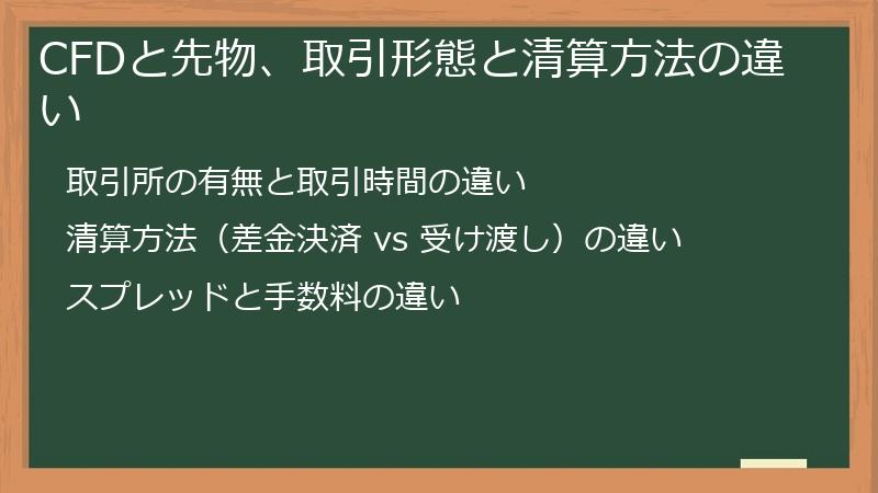 CFDと先物、取引形態と清算方法の違い
