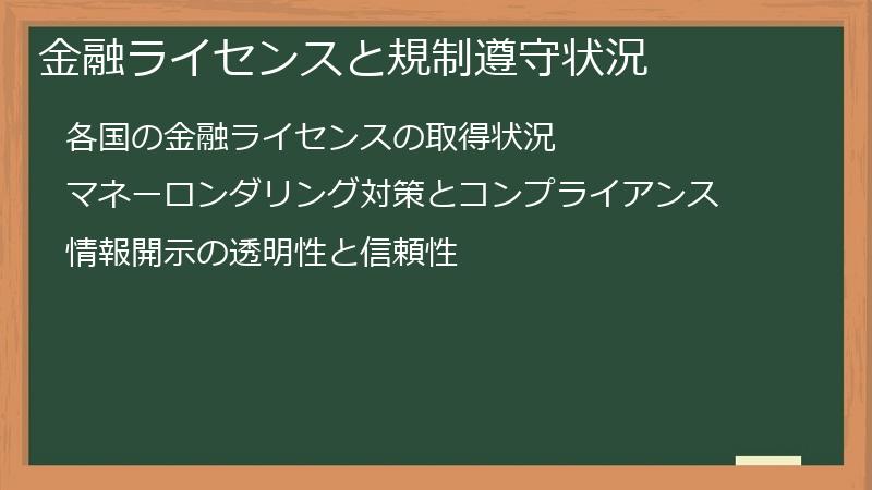 金融ライセンスと規制遵守状況