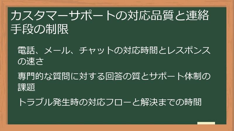 カスタマーサポートの対応品質と連絡手段の制限
