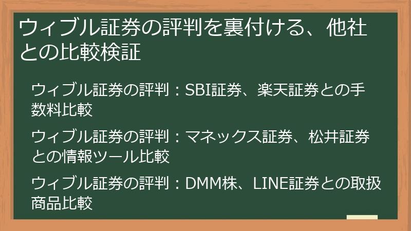 ウィブル証券の評判を裏付ける、他社との比較検証