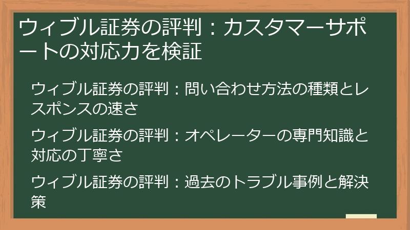 ウィブル証券の評判：カスタマーサポートの対応力を検証