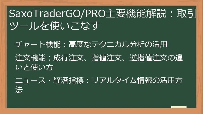 SaxoTraderGO/PRO主要機能解説：取引ツールを使いこなす