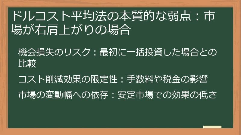 ドルコスト平均法の本質的な弱点：市場が右肩上がりの場合