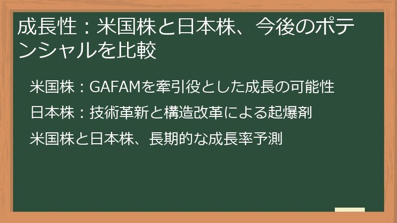 成長性：米国株と日本株、今後のポテンシャルを比較