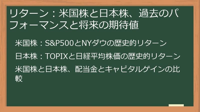 リターン：米国株と日本株、過去のパフォーマンスと将来の期待値