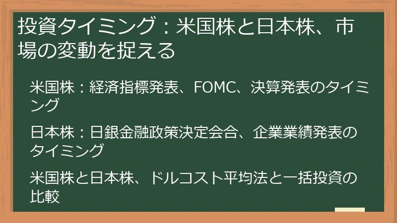 投資タイミング：米国株と日本株、市場の変動を捉える