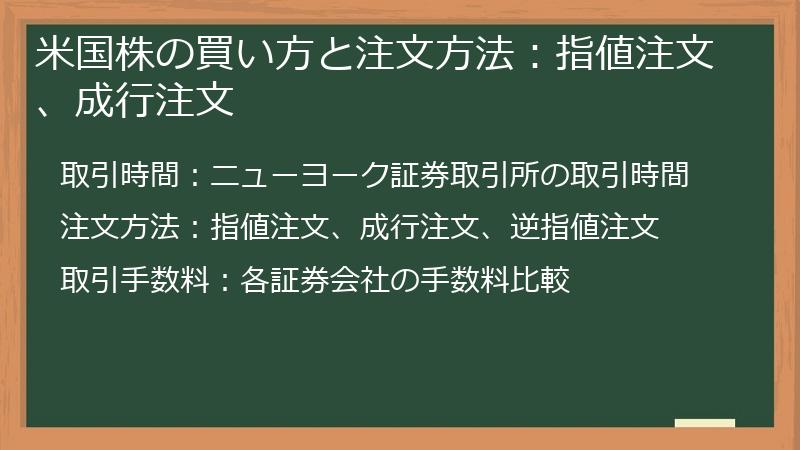 米国株の買い方と注文方法：指値注文、成行注文