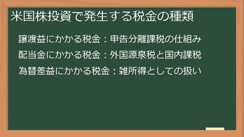 米国株投資で発生する税金の種類