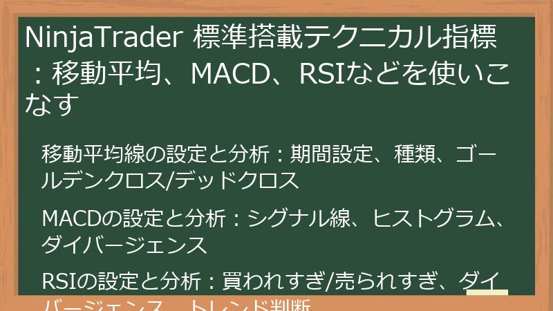 NinjaTrader 標準搭載テクニカル指標：移動平均、MACD、RSIなどを使いこなす