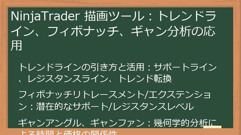 NinjaTrader 描画ツール：トレンドライン、フィボナッチ、ギャン分析の応用