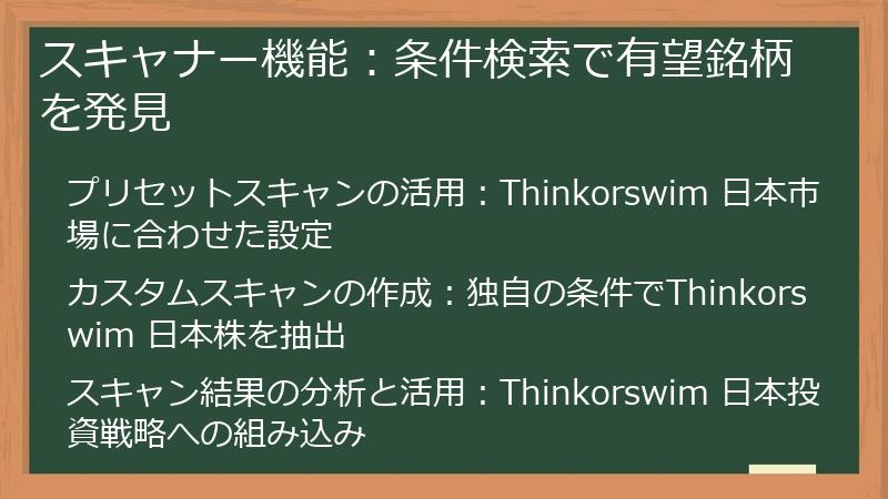 スキャナー機能：条件検索で有望銘柄を発見