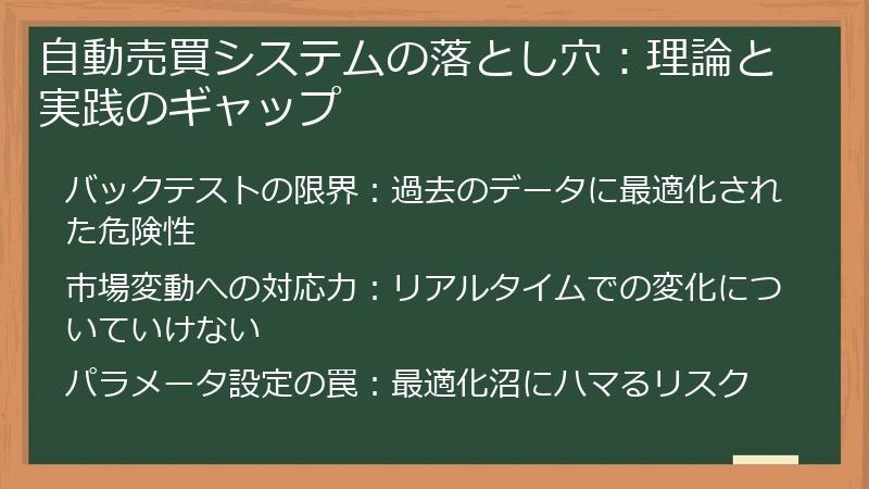 自動売買システムの落とし穴：理論と実践のギャップ
