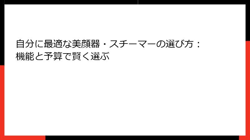 自分に最適な美顔器・スチーマーの選び方：機能と予算で賢く選ぶ