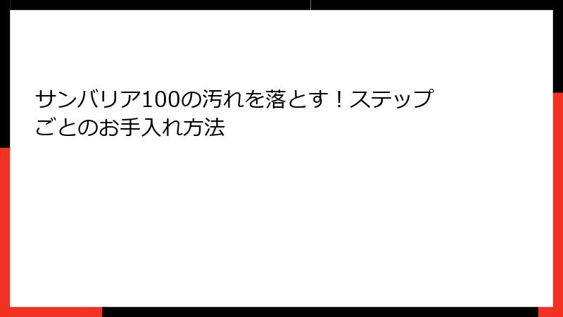 サンバリア100の汚れを落とす！ステップごとのお手入れ方法