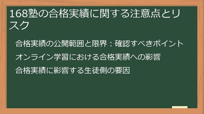 168塾の合格実績に関する注意点とリスク