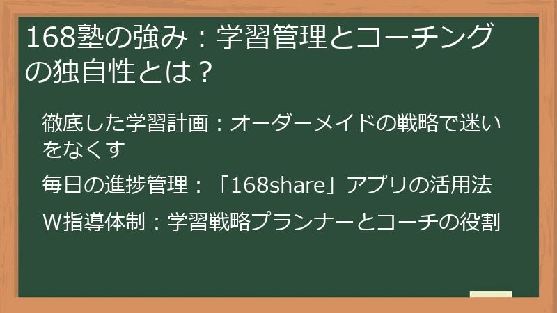 168塾の強み：学習管理とコーチングの独自性とは？