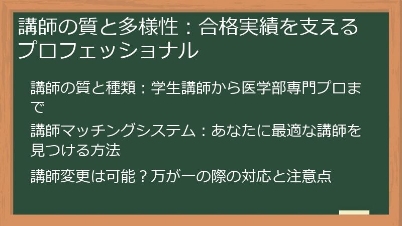 講師の質と多様性：合格実績を支えるプロフェッショナル