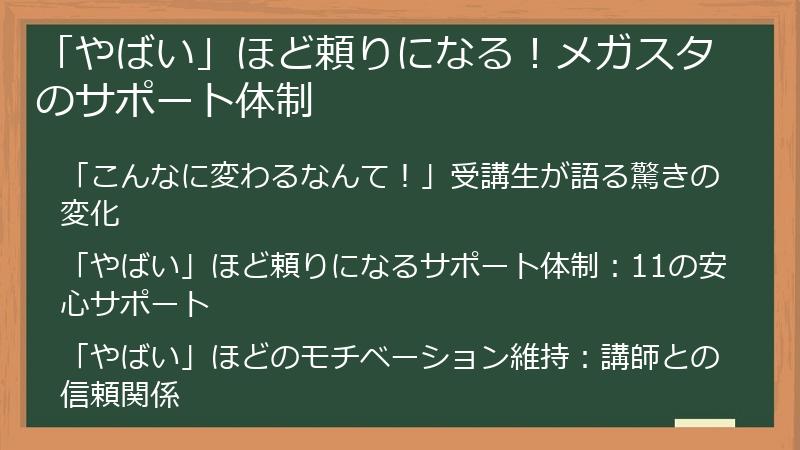 「やばい」ほど頼りになる！メガスタのサポート体制