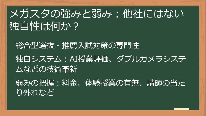 メガスタの強みと弱み:他社にはない独自性は何か?