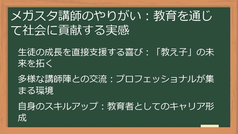 メガスタ講師のやりがい：教育を通じて社会に貢献する実感