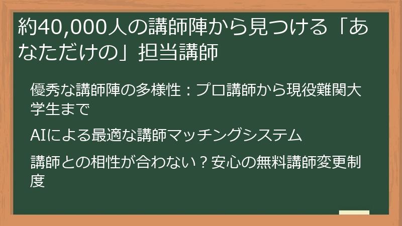 約40,000人の講師陣から見つける「あなただけの」担当講師