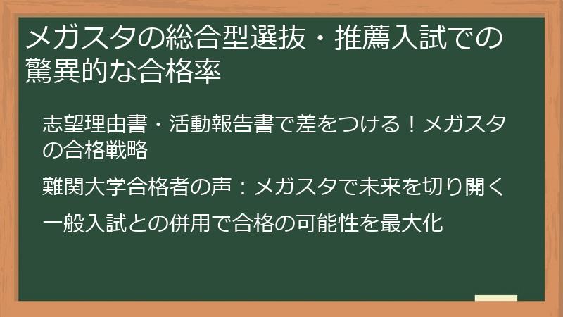 メガスタの総合型選抜・推薦入試での驚異的な合格率