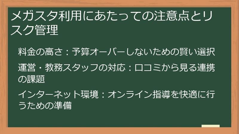 メガスタ利用にあたっての注意点とリスク管理