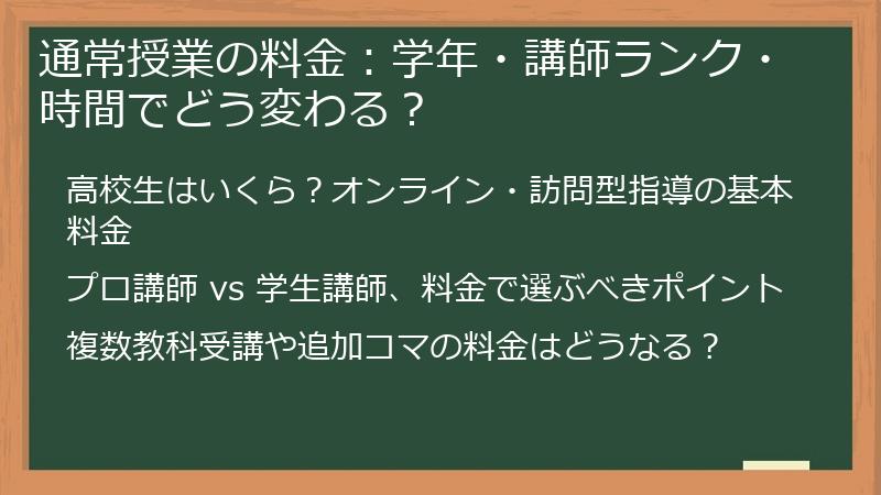 通常授業の料金：学年・講師ランク・時間でどう変わる？