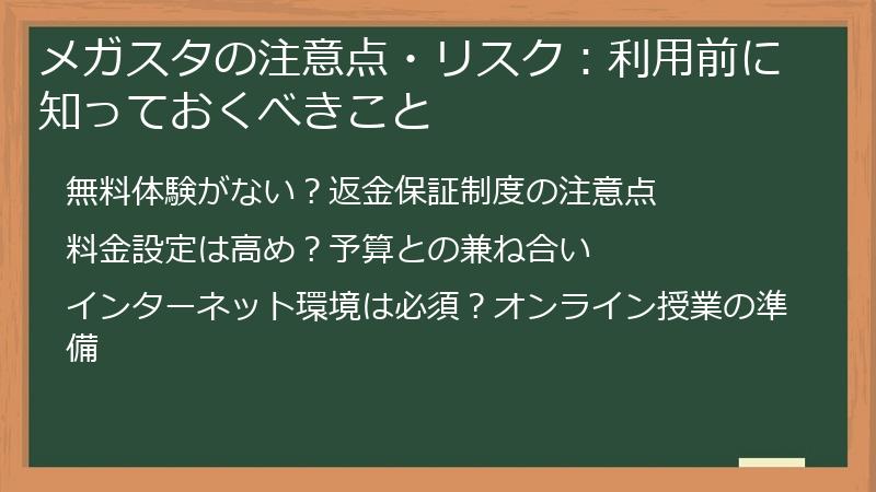 メガスタの注意点・リスク:利用前に知っておくべきこと