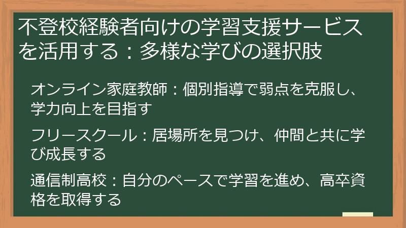 不登校経験者向けの学習支援サービスを活用する：多様な学びの選択肢